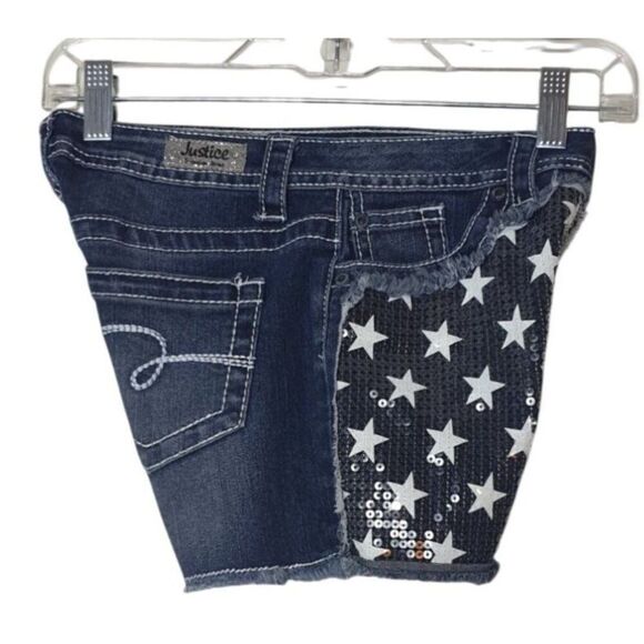 Justice Girls Denim Shorts 14S American Flag Sequin Festive Holiday Frayed Hem - Picture 4 of 7